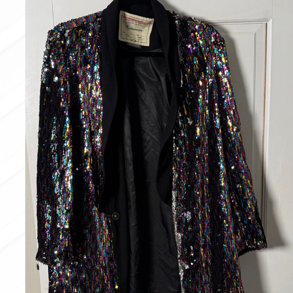 Anthropologie Sequin Tuxedo Blazer L | Multicolor Sparkle